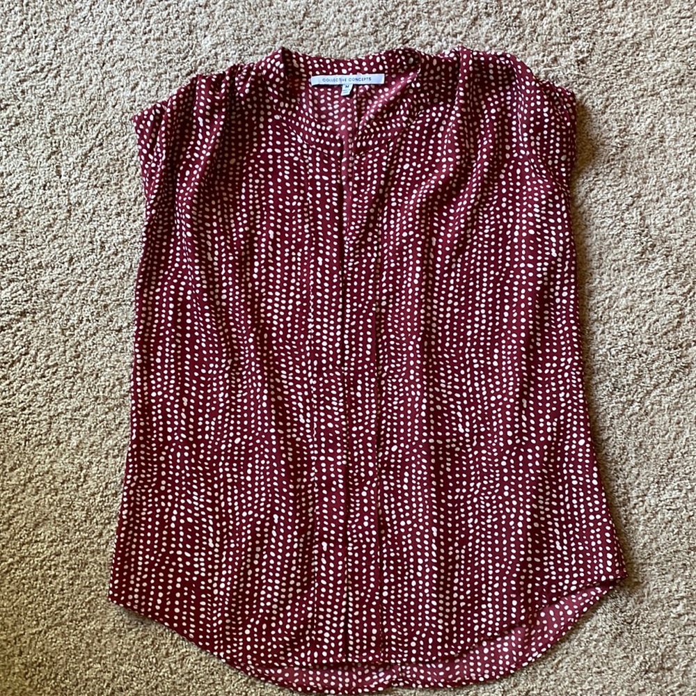 Collective concepts top, a burgundy/red color. Beautiful details.